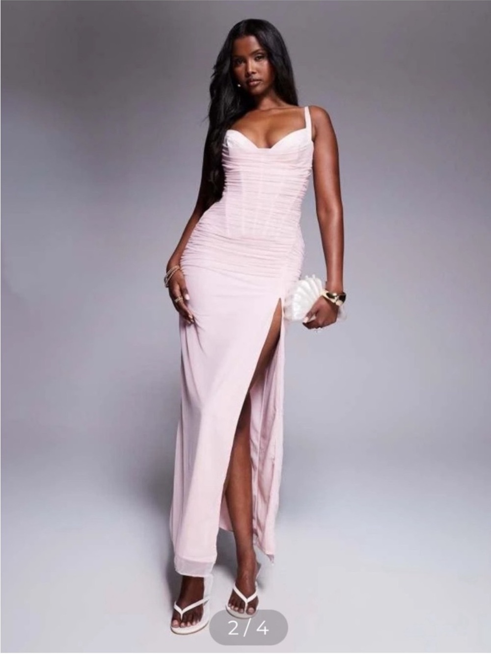 HOUSE OF CB 'Lini' Soft Pink Mesh Maxi Dress/ Small US 4-6 $269